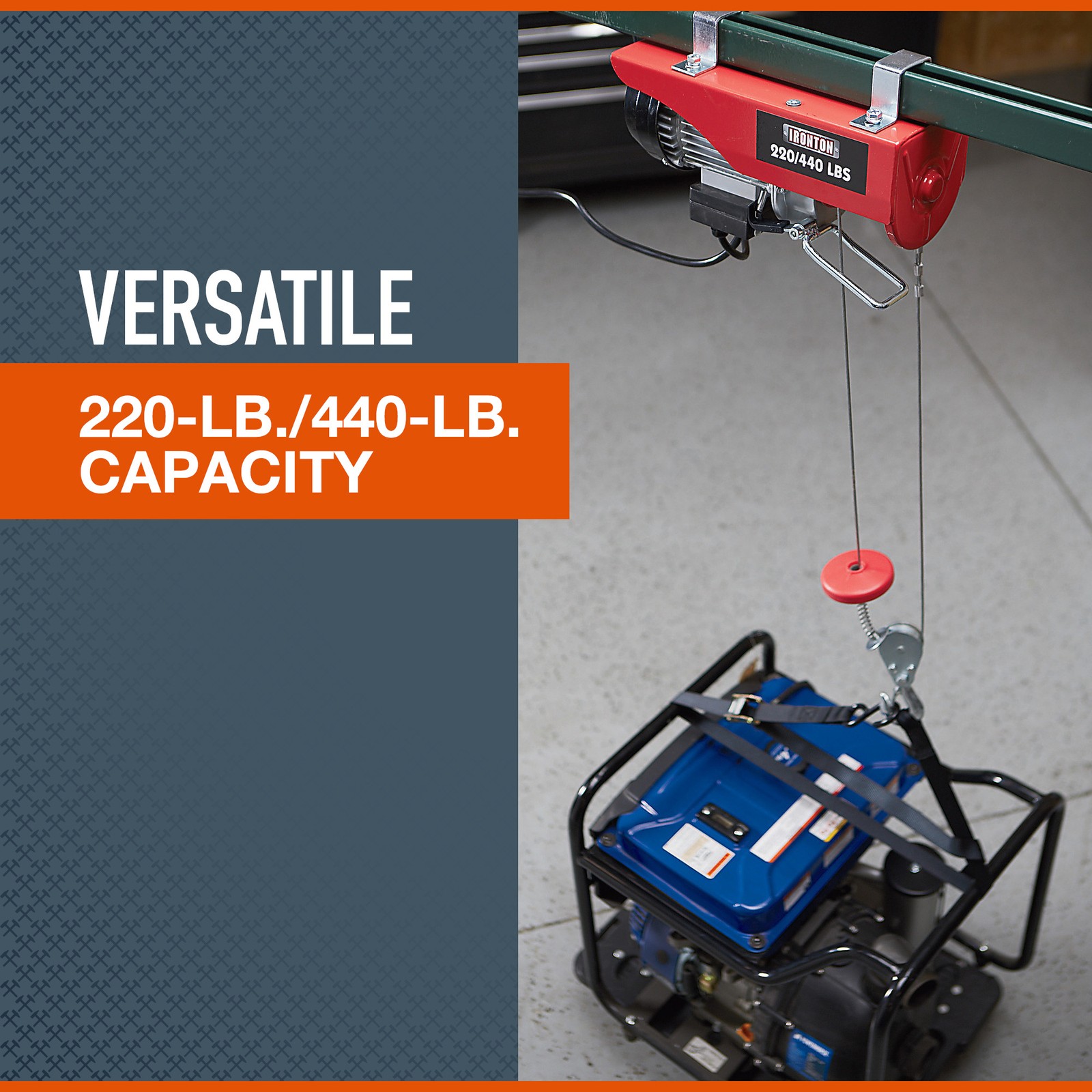 Ironton Electric Cable Hoist, 220-lb. Single-Line Capacity/440-Lb. Double-Line