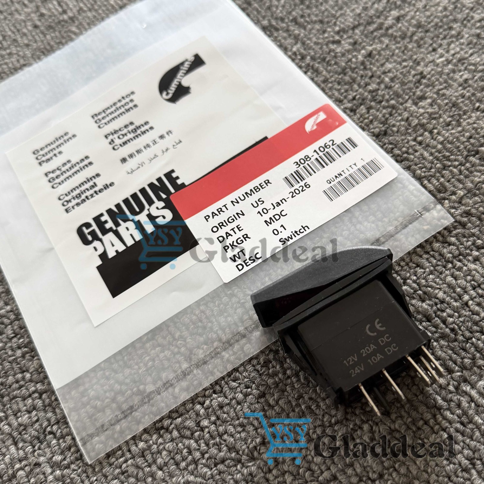 New Generator Rocker Start Stop Switch red light For Onan Cummins 308-1062