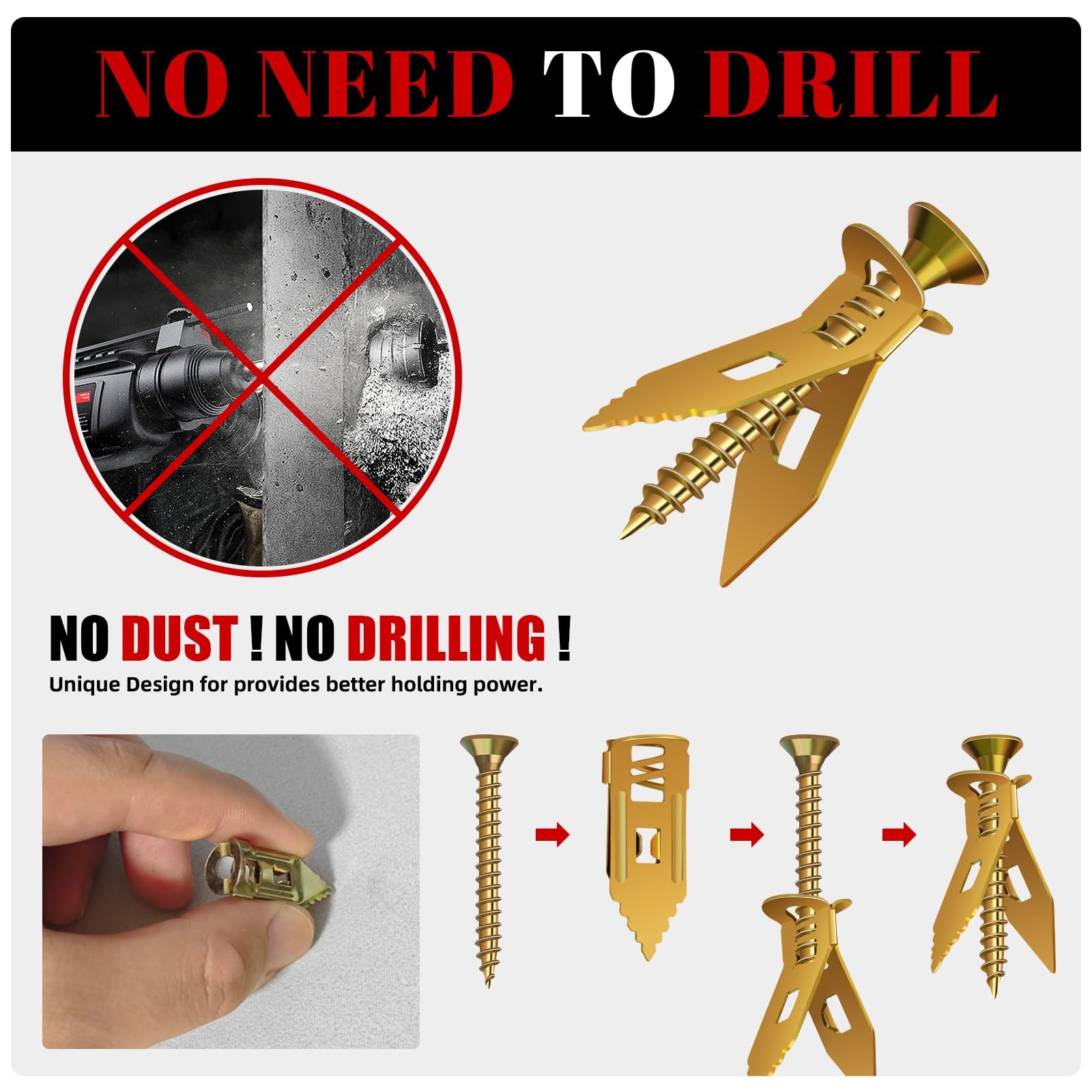 200-Piece Self-Drilling No-Drill Metal Drywall Expansion Anchors & Screws Kit
