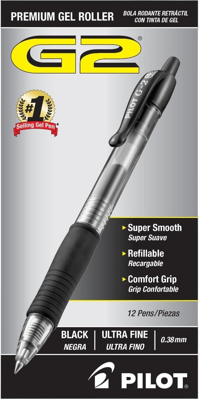 Pilot, G2 Premium Gel Roller Pens, Ultra Fine Point Gel Pens 0.38 Mm, Pack of 12