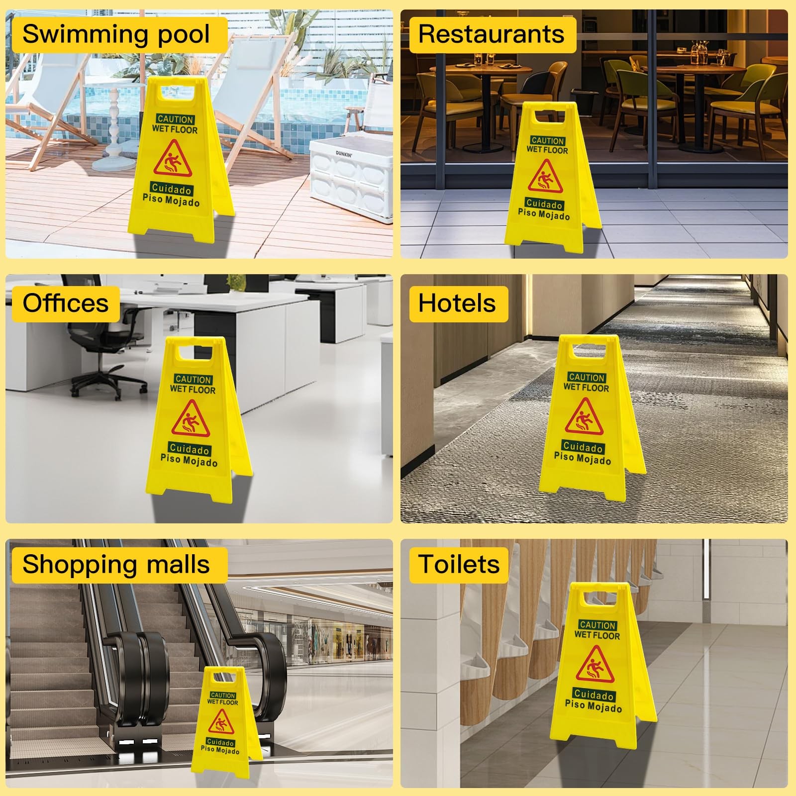 2-Pack Caution Wet Floor Sign, 17.5″ Height, Bright Yellow, Double-Sided Folding