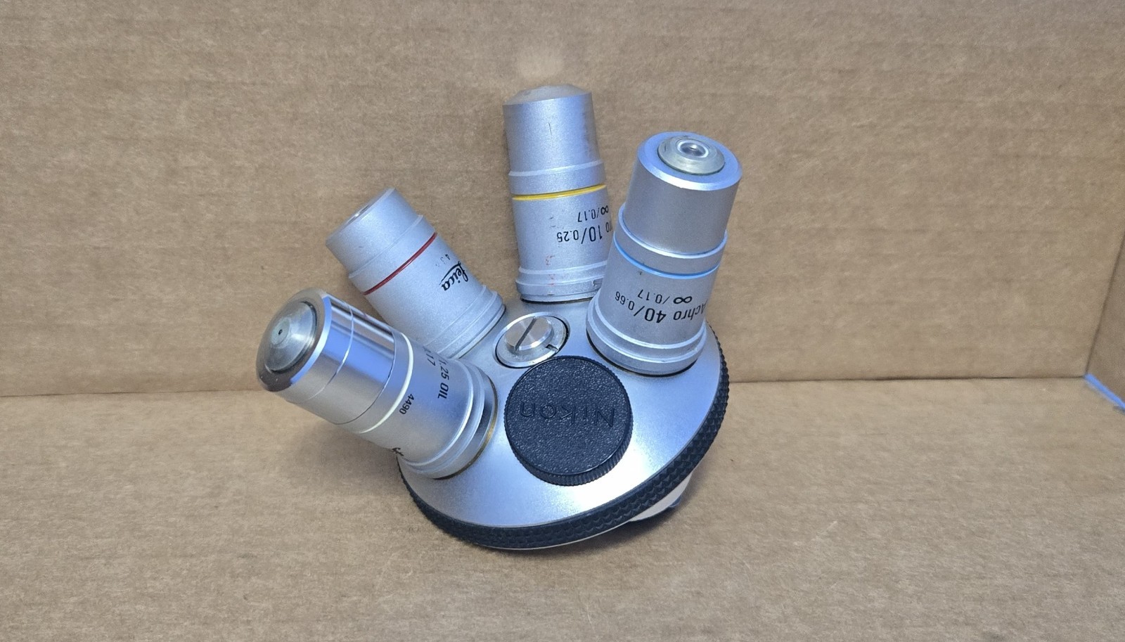 LEICA ATC 2000 MISCROSCOPE OBJECTIVES 4 X/ 10X/ 40X/100X/ (INV01 BINX001C)