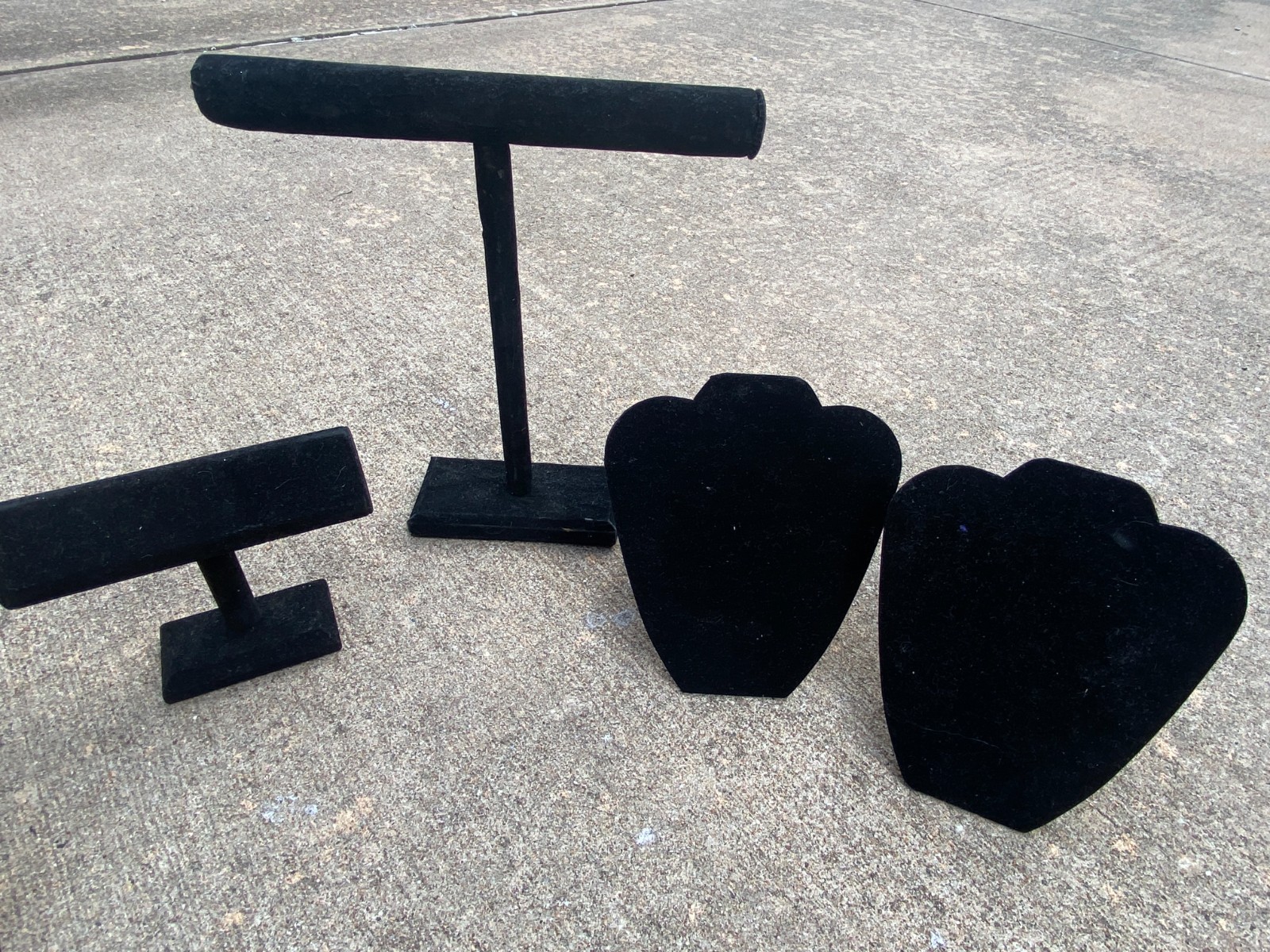 Jewelry Display Lot of 3 Busts, 1 Bracelet Stands, 1 Necklace Stand BlackVelvet