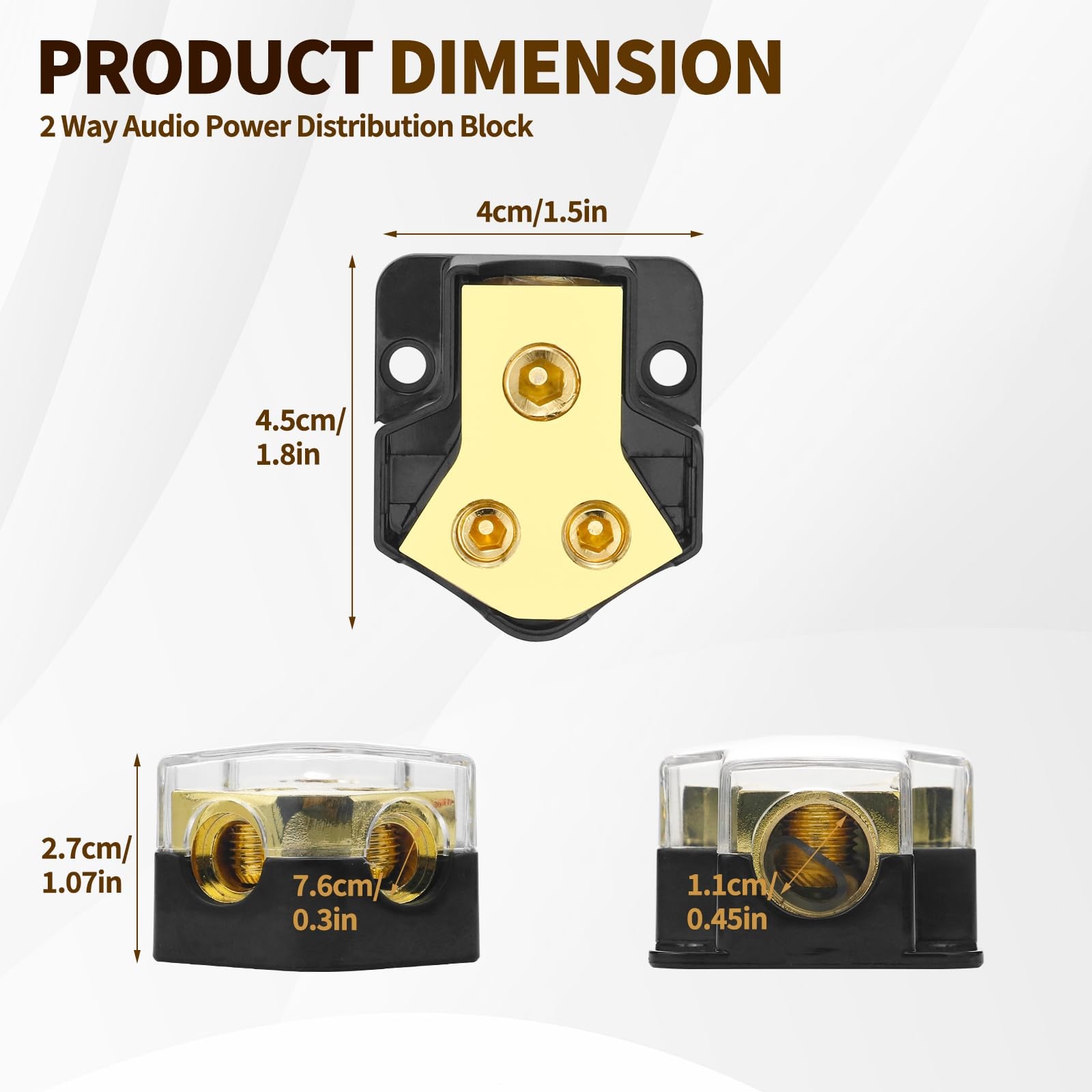 2-Way Distribution Block 0 Gauge In & Out Car Audio Amp Power Ground Distributor