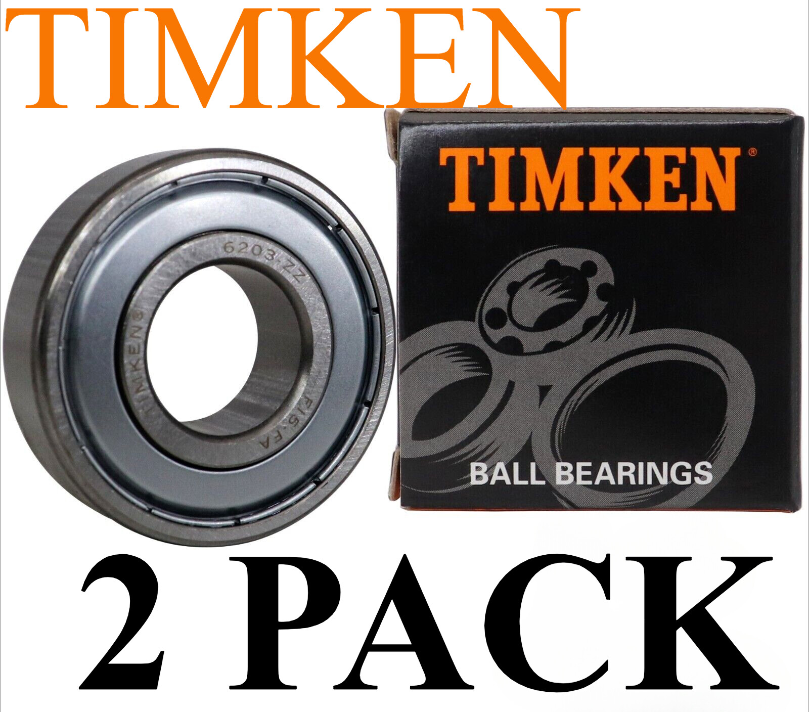 2 PACK TIMKEN 6203-2Z 17X40X12 Double Metal Sealed Bearings Free Shipping