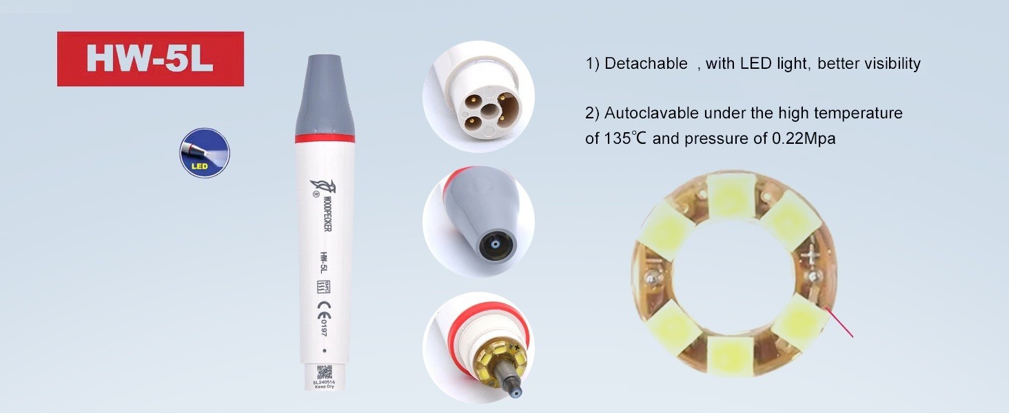 US Woodpecker Piezo Handpiece HW-5L Ultrasonic Scaler UDS-E P N2 N3 LED Tips EMS