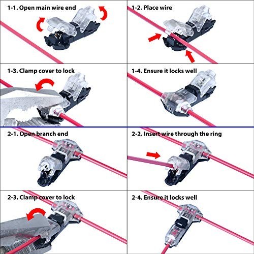 40PC 2-Pin+1-Pin T-Tap Wire Connectors,Clear,Solderless 3-Way AWG 24–20/18