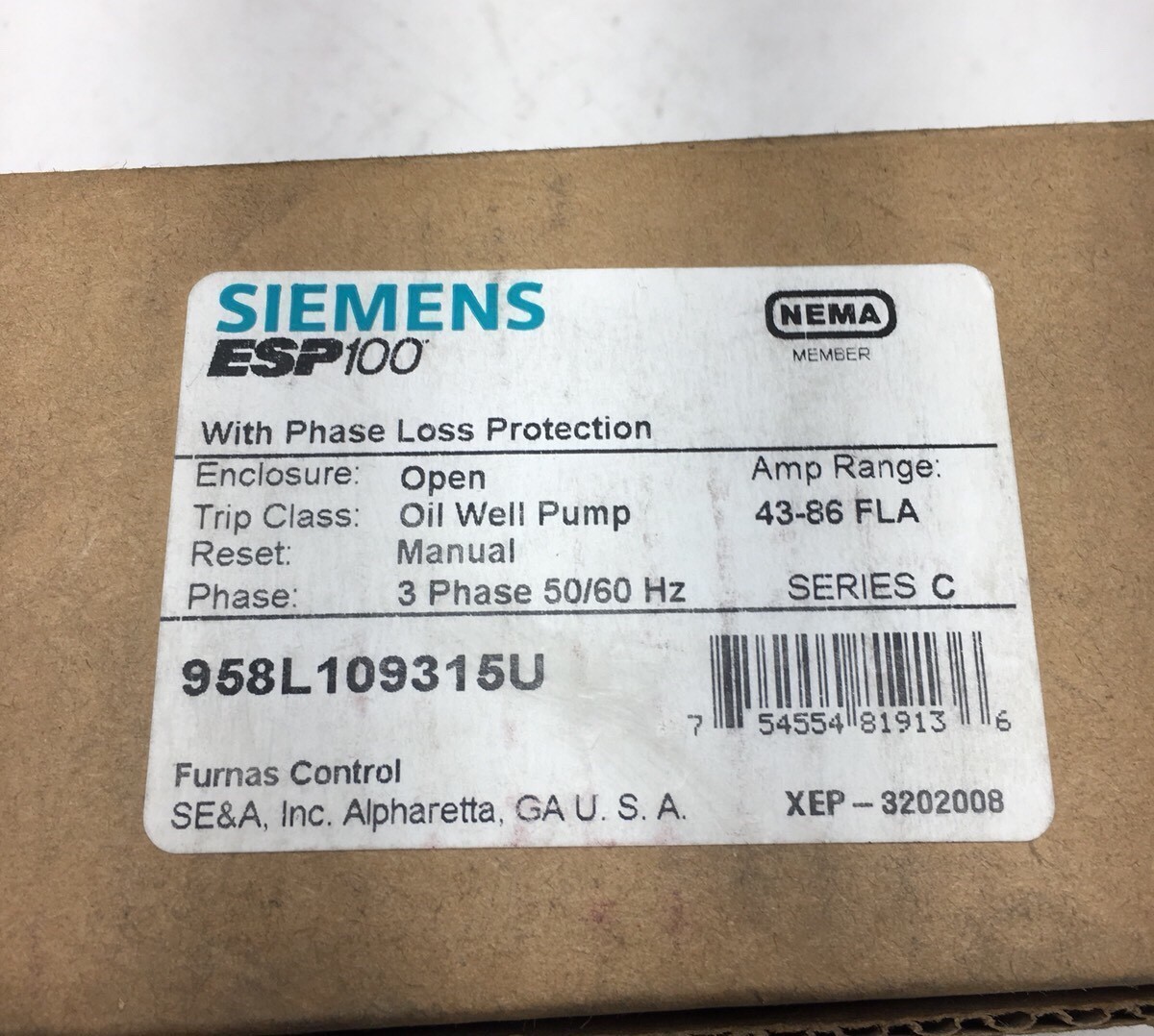 NEW SIEMENS ESP100 FURNAS CONTROL 958L10935U SOLID STATE OVERLOAD 43-86 AMPS