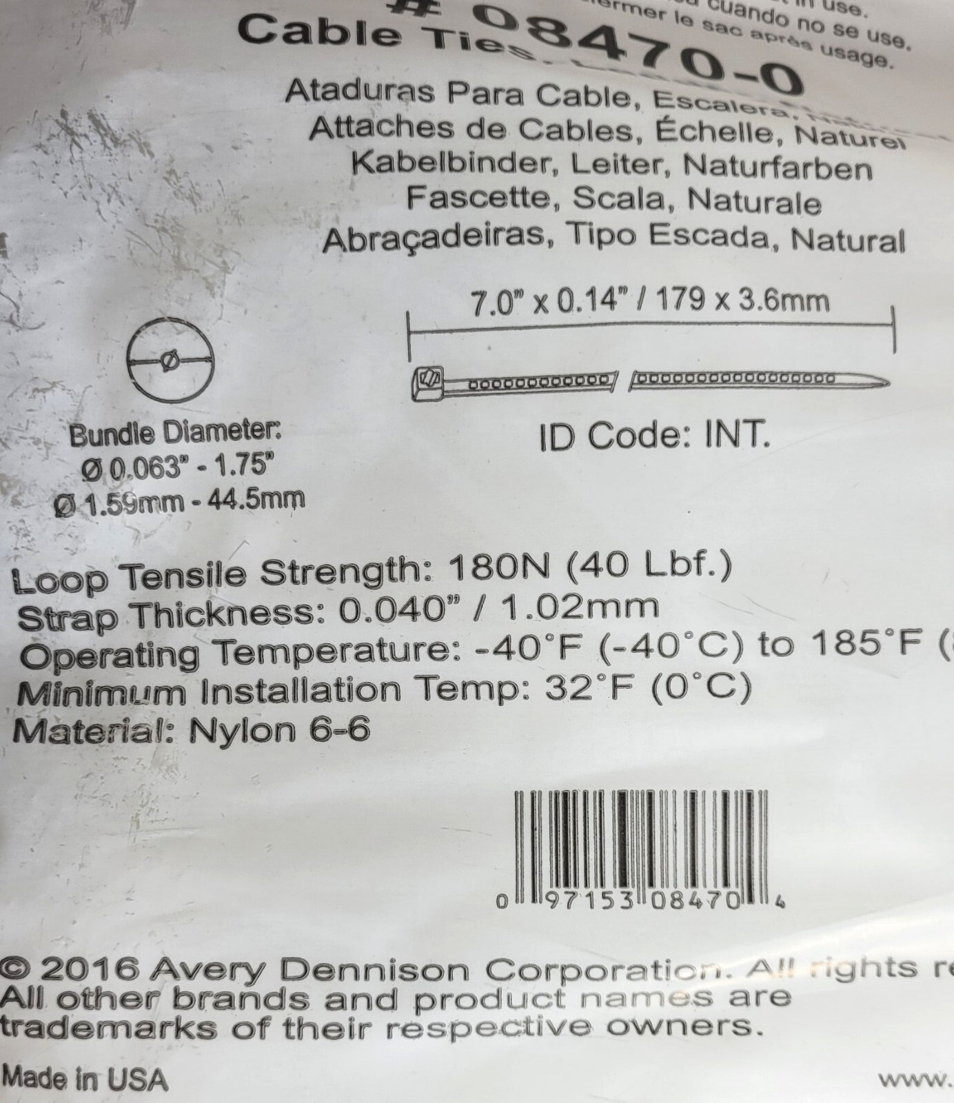 1,000 Avery Dennison Nylon Ladder Cable Ties #08470-0 Natural 7″ x 0.14″ 40lb