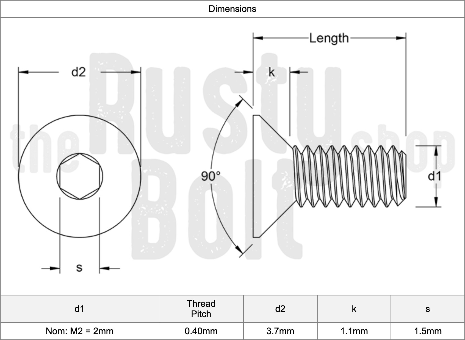 M2 x 3mm, Socket Flat Head Screws, 10.9 Steel, Black, Countersunk