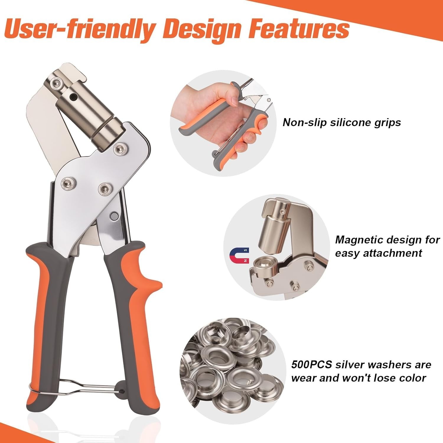 Manual Tarp Grommet Kit Including a Tarpaulin Press Button Pliers and 500Pcs 3/8