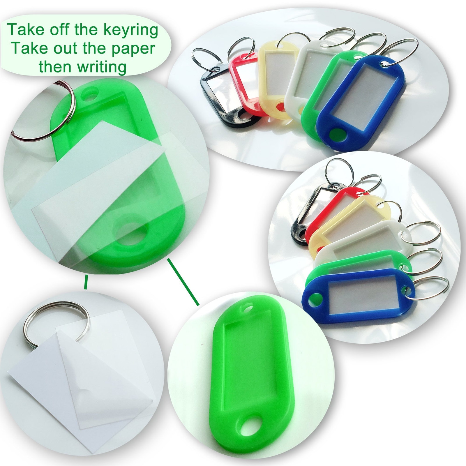 120 Pack Plastic Key Tags with Label Window ID Tag Split Ring Keychain 6 Colors