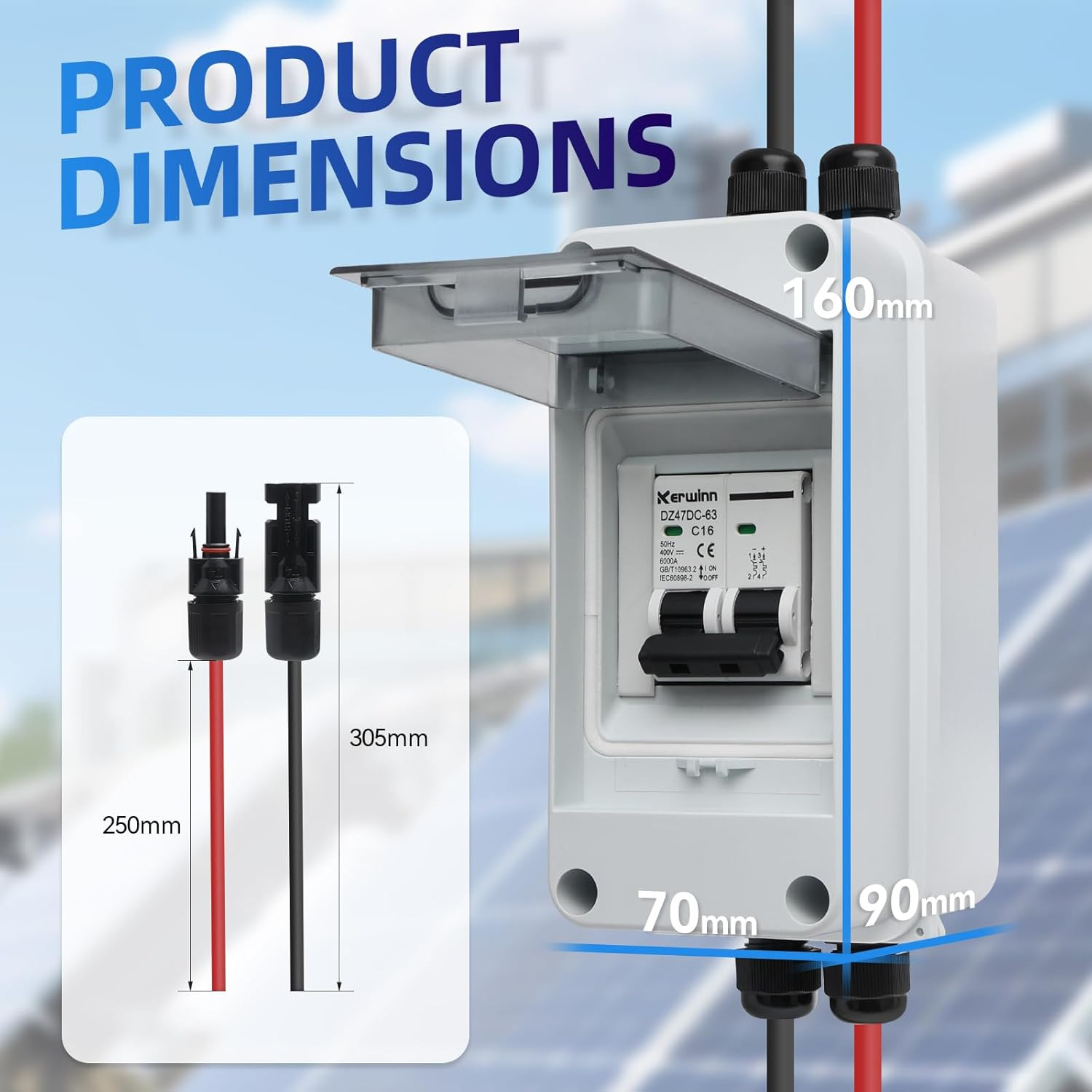 Solar Panel Disconnect Switch,16A 400V Miniature Circuit Breaker Box IP65 Waterp