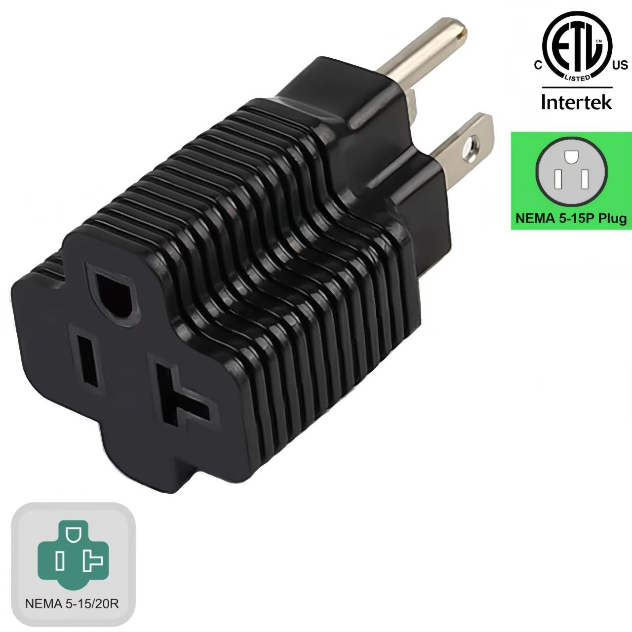 20PACK ETL Listed NEMA 5-15P to 5-15/20R (Comb 20Amp T Blade) AC Power Adapter