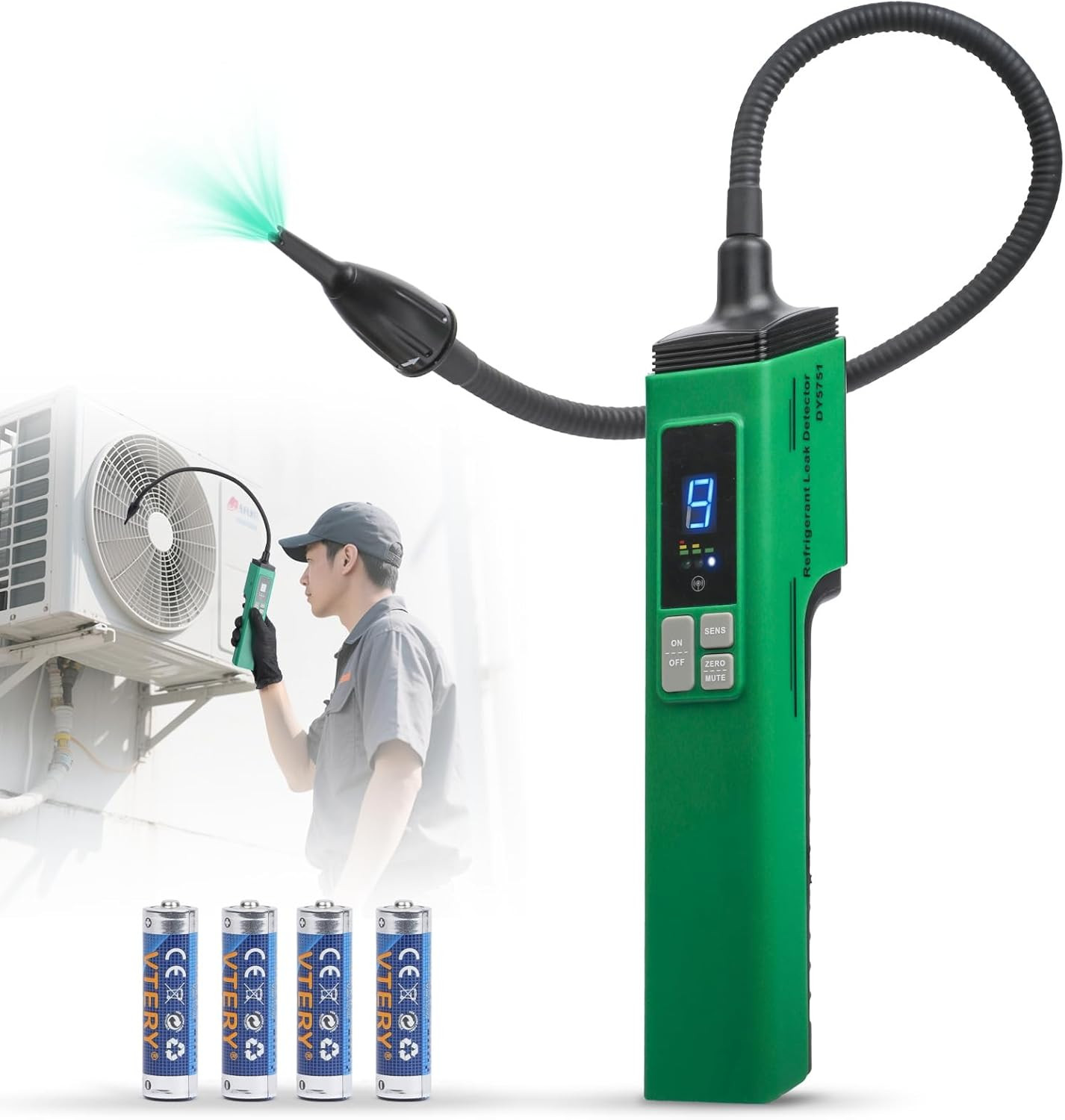 HVAC Refrigerant Leak Detector, Heated Diode Sensor & 0.05 Oz/Yr – Max Sensitivi