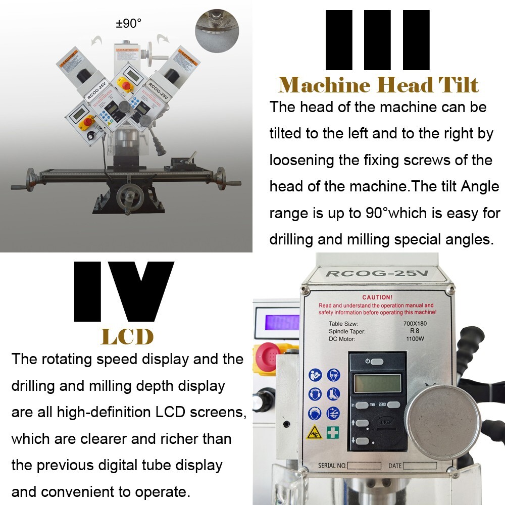 Benchtop Mill/Drill Machine with Grating Ruler Axis X Power Feed 110V R8 1100W