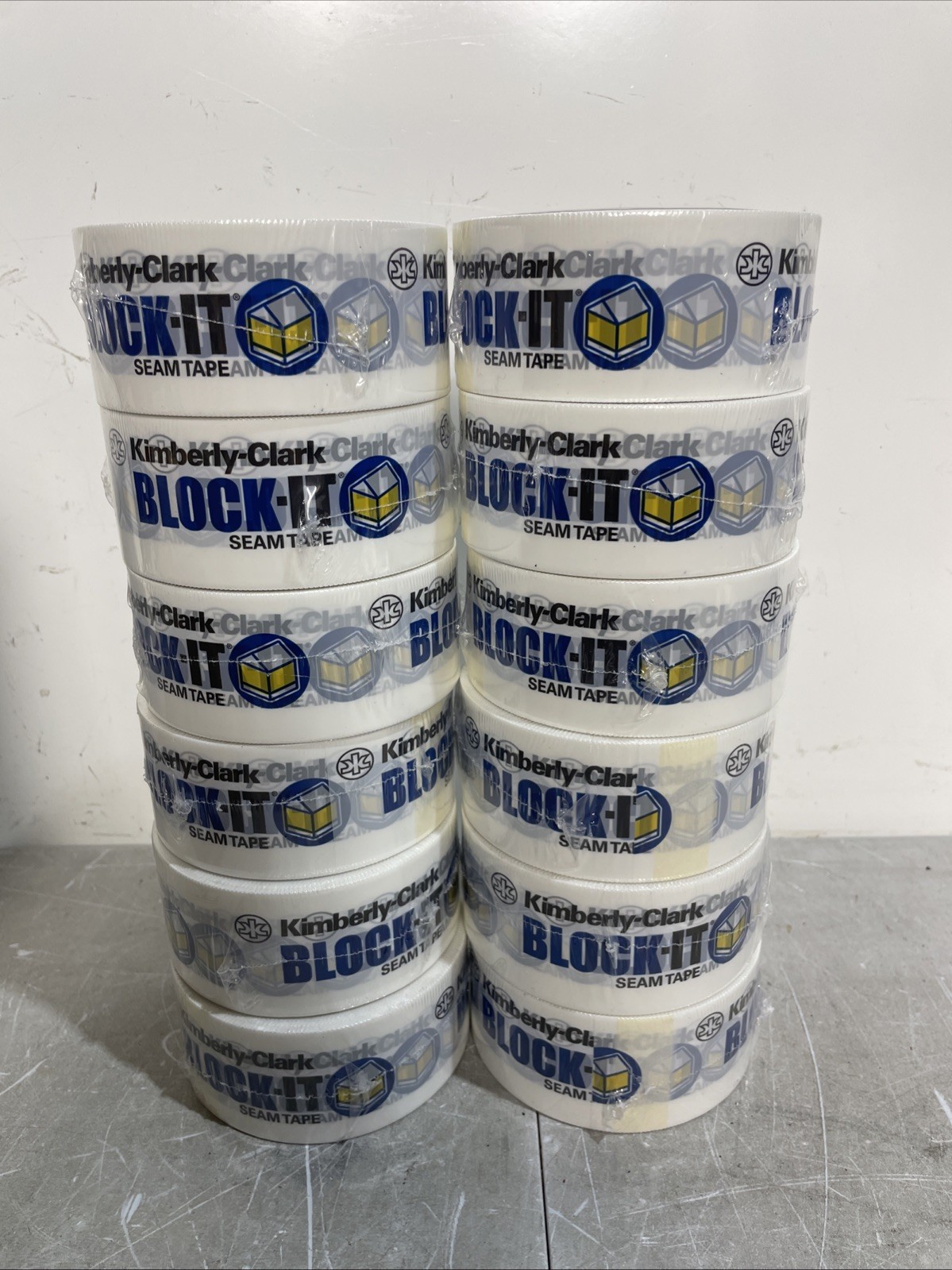 12 Kimberly-Clark Block-It Seam Tape 1.89″ x 164′ White Building Wrap Tape 43933