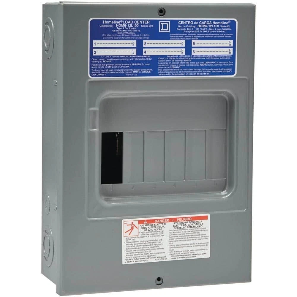 100 Amp Indoor Main Lug Load Center 6 Space 12 Circuit Electrical Sub-Panel Box