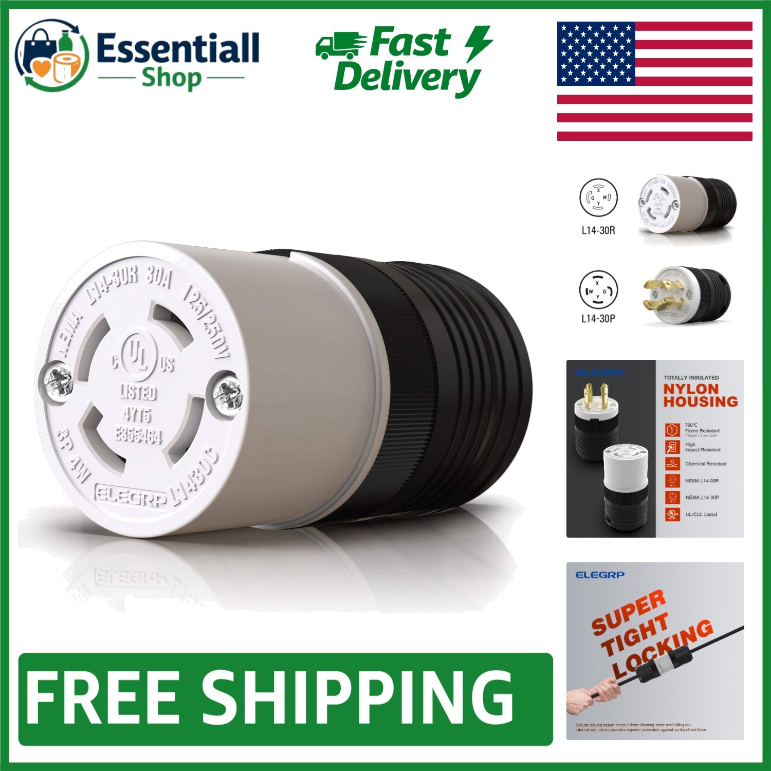 30 Amp NEMA L14-30R Twist Lock Adapter – Durable and Secure for Industrial Use