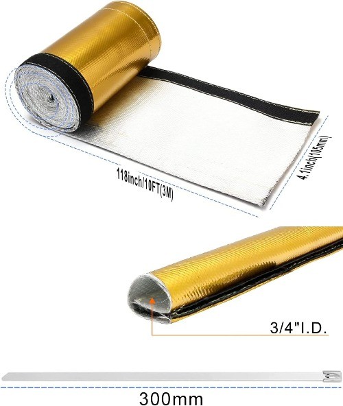 Gold Foil Sleeving Heat Shield Fuel line Wire Heat Color: GoldSize: 3/4IDX10FT