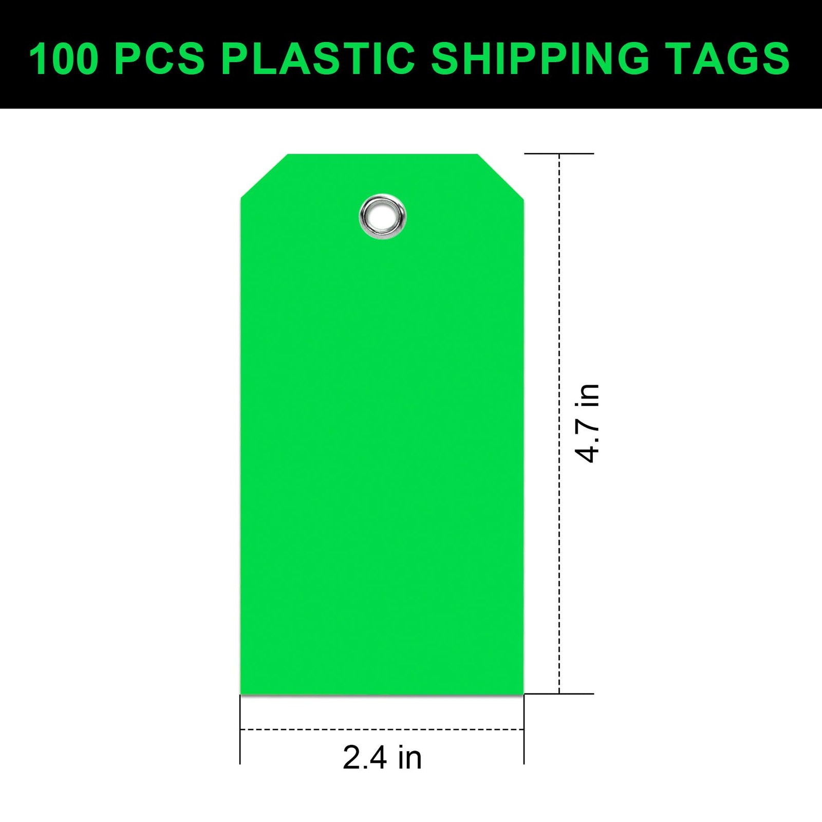 100 Pieces Plastic Shipping Tags with Reinforced Wire Blank 2.36 x 4.7, Green