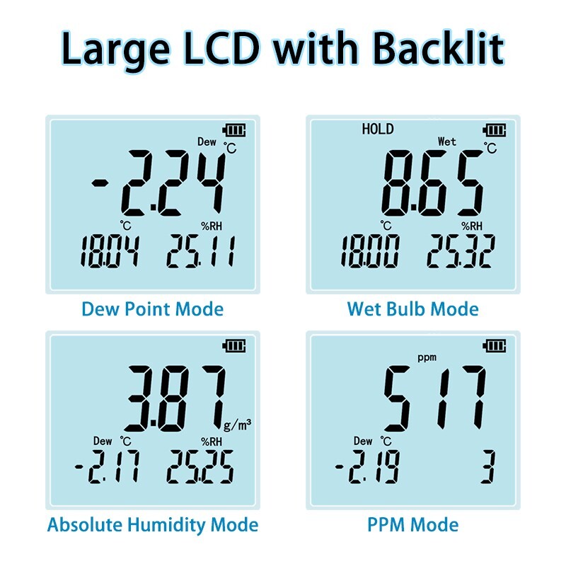Portable Thermocouple Dew Point Meters Tester with PPM Range 0~50000 LCD Display