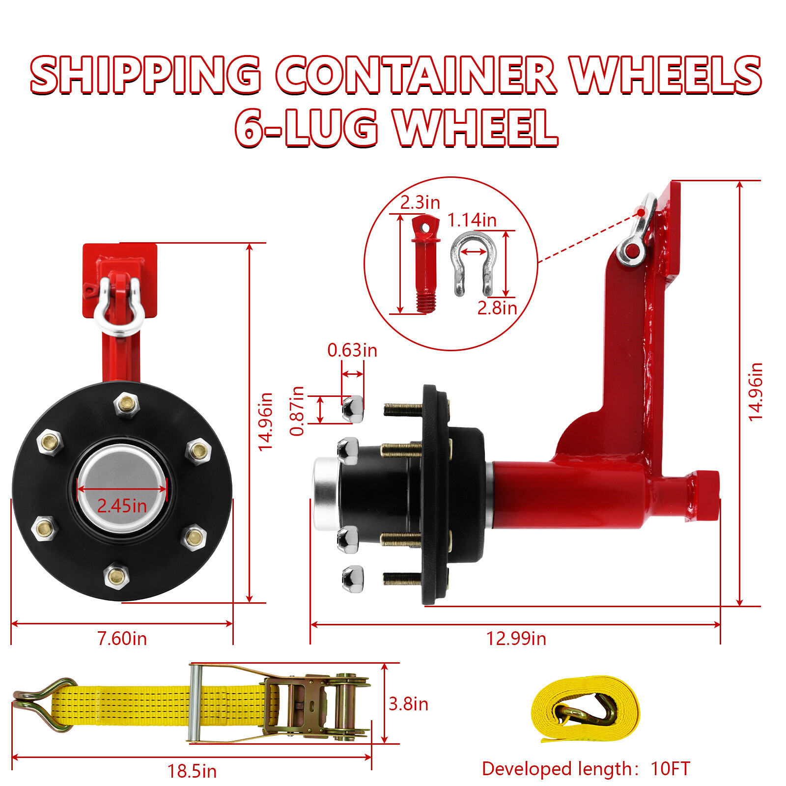 2Pack Shipping Container Wheels 6-Lug Wheels Kit.