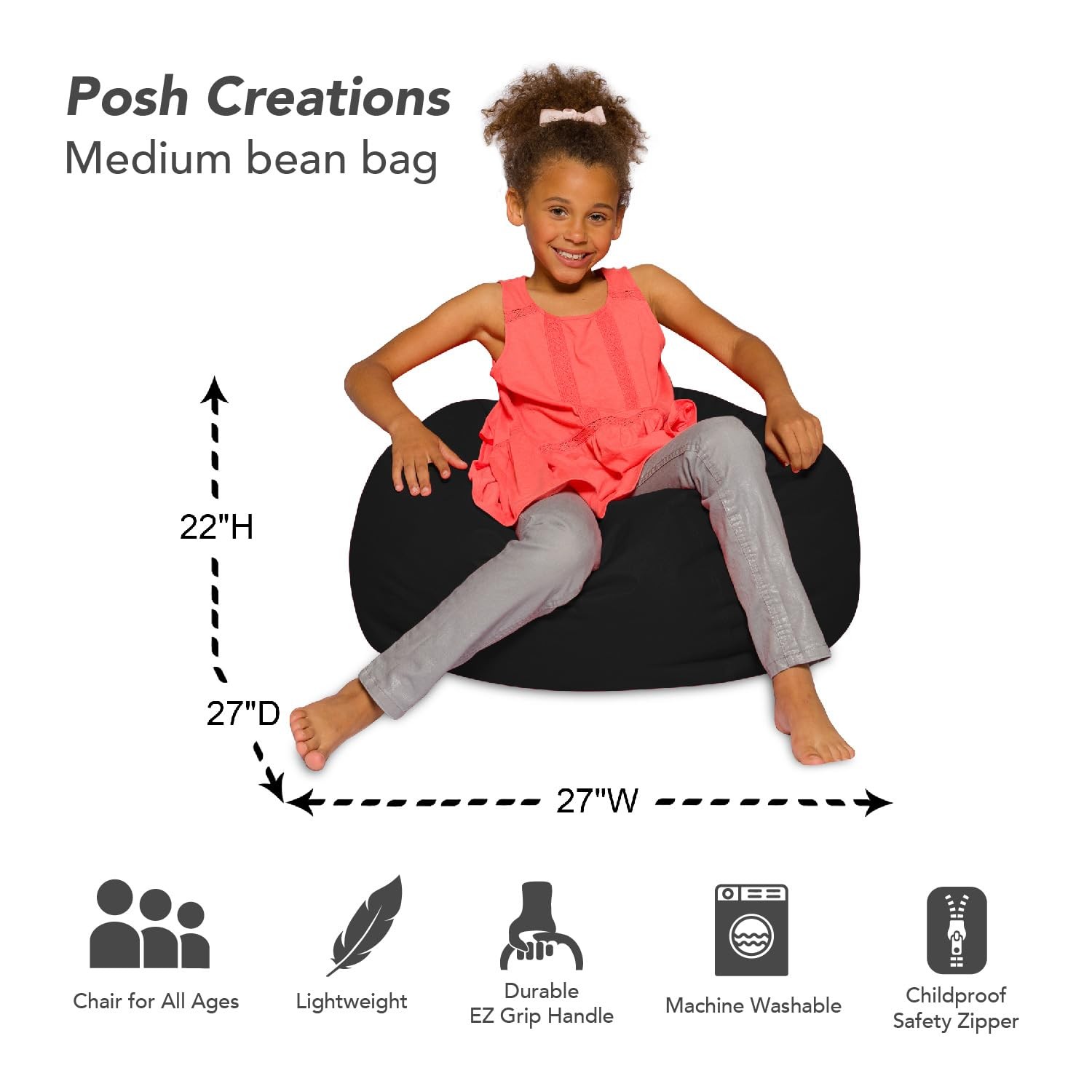 Posh Creations Bean Bag Chair For Kids Teens And Adults Includes Removable And