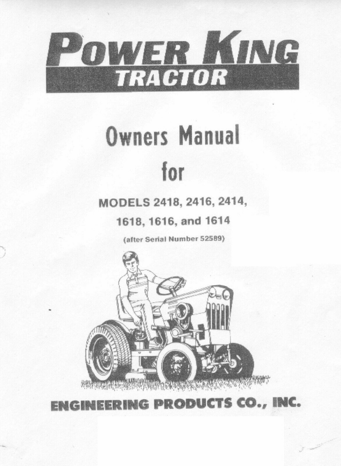 Tractor Operator Manual Power King 1614 1616, 1618, 2414, 2416, 2418 #98-7114