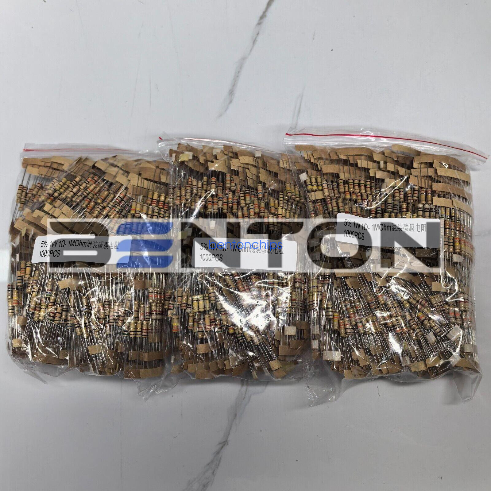 1W! 5% 1000Pcs 100 Values 1Ω – 1MΩ Assorted Carbon Film Resistors Assortment Kit