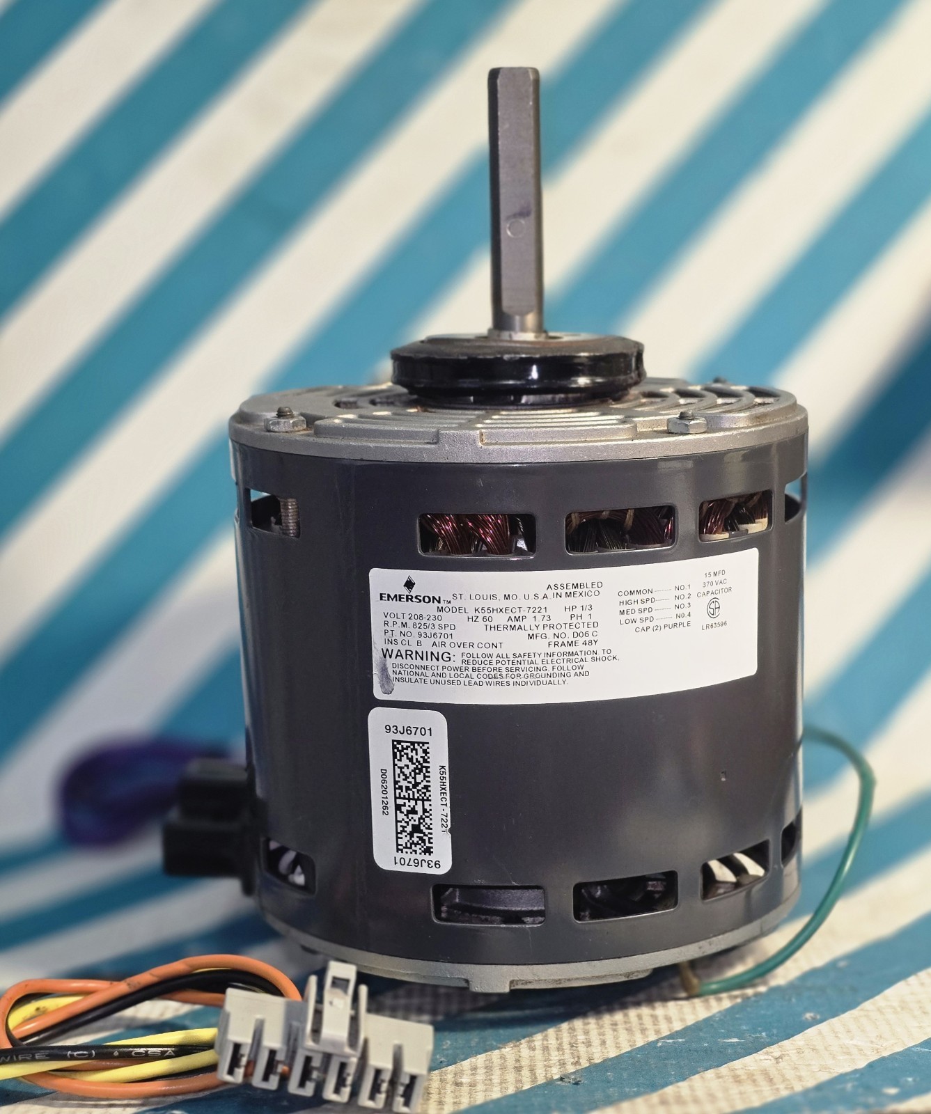 EMERSON K55HXECT-7221 BLOWER MOTOR 1/3 HP 825 RPM/3SPD 208-230V.TESTED