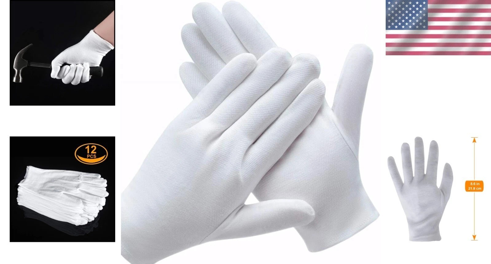 Breathable White Cotton Gloves for Dry Hands – 6 Pairs of Moisturizing Liners