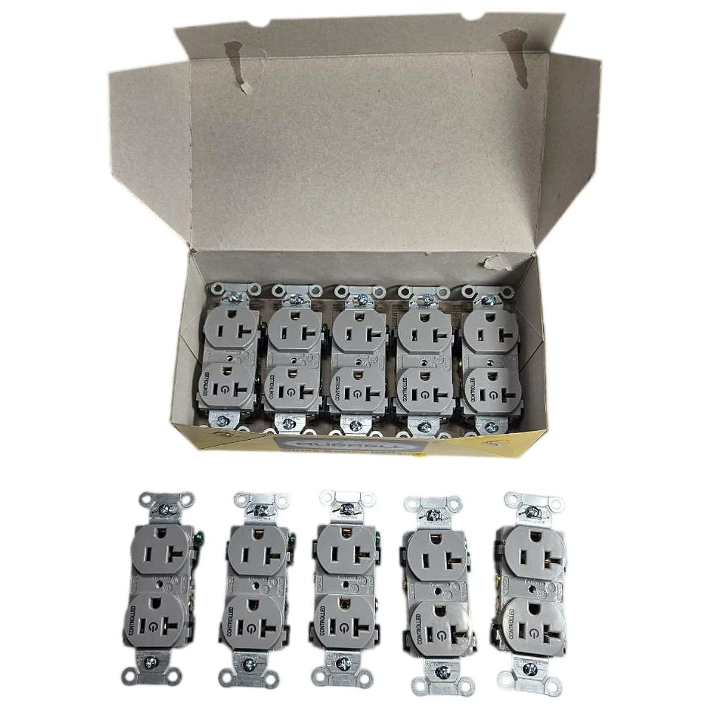 Hubbell BR20C1GRY 20A 125V NEMA 5-20R Half-Controlled Duplex Receptacle 10PK