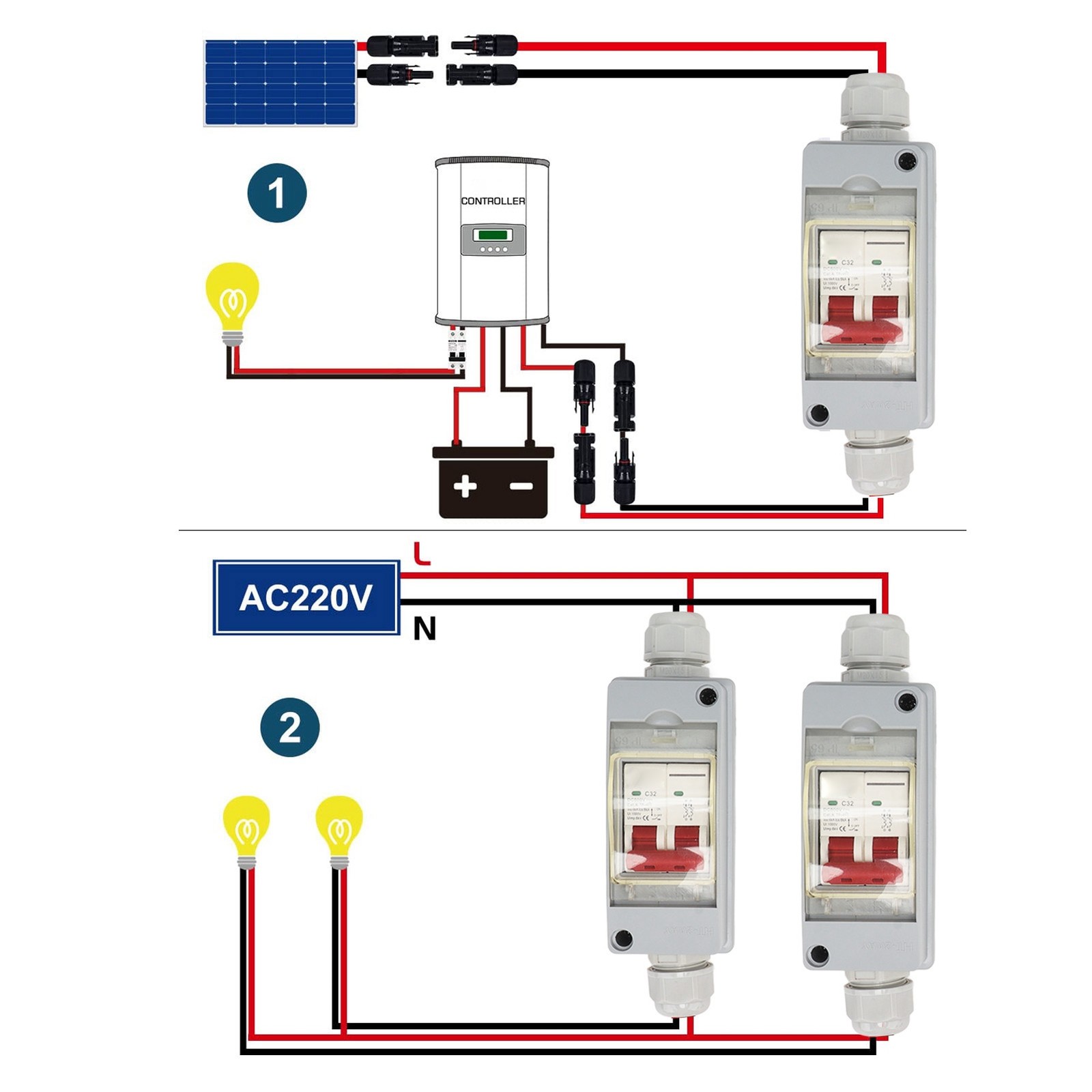 (with Cable And PV Connector)Solar Panel Disconnect Switch 500V 32A MCB DC