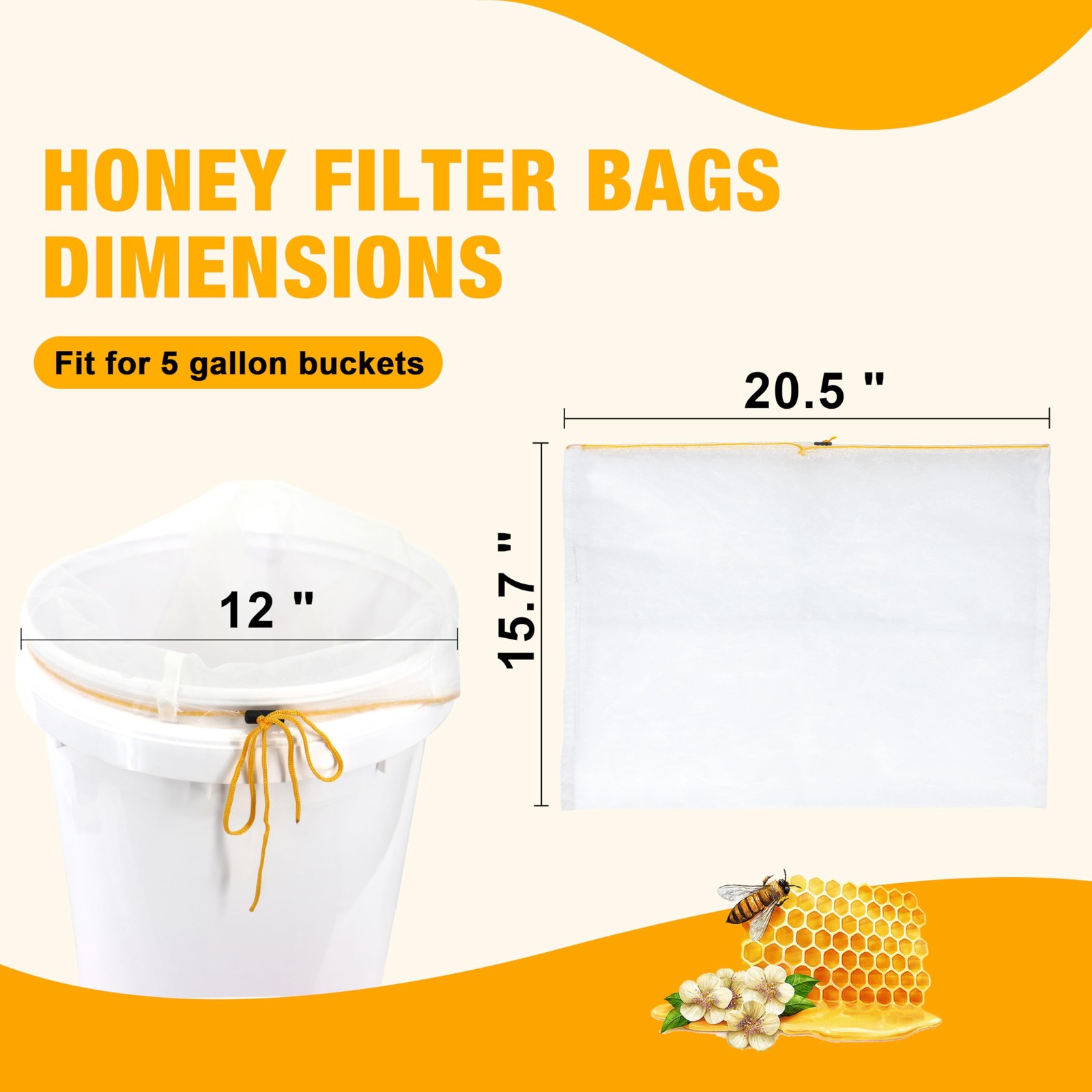6 Pcs Honey Filter Bags Ultra Fine Mesh Nylon Strainer for 5 Gallon Bucket
