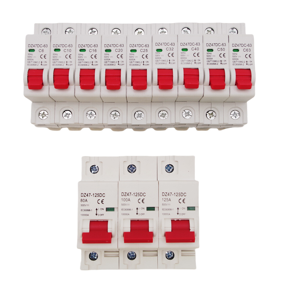 1Pole DC Solar DC Mini Circuit Breaker MCB 6/10/16/25/32/40/50/63/80 /100/125A