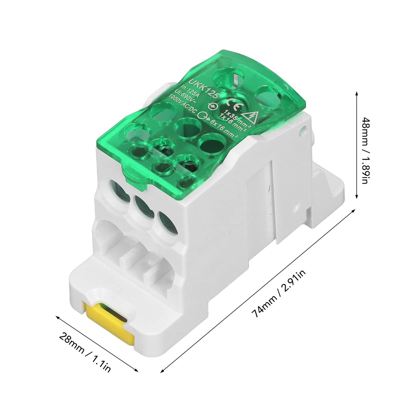 Ukk125 Din Rail Distribution Box Rise Card Slot C45 690V 125A Green Box