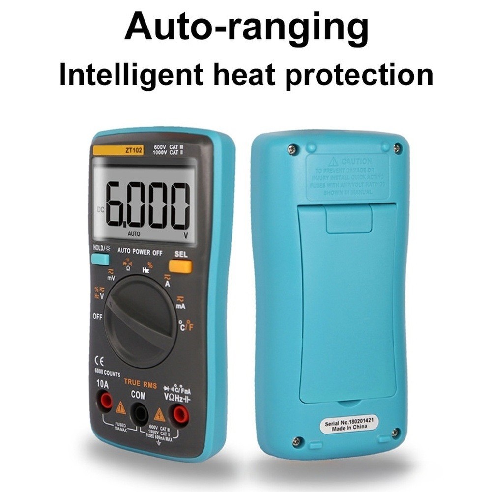 ZT102 Smart Multimeter Auto Range 6000 Counts Backlight Data Hold Function