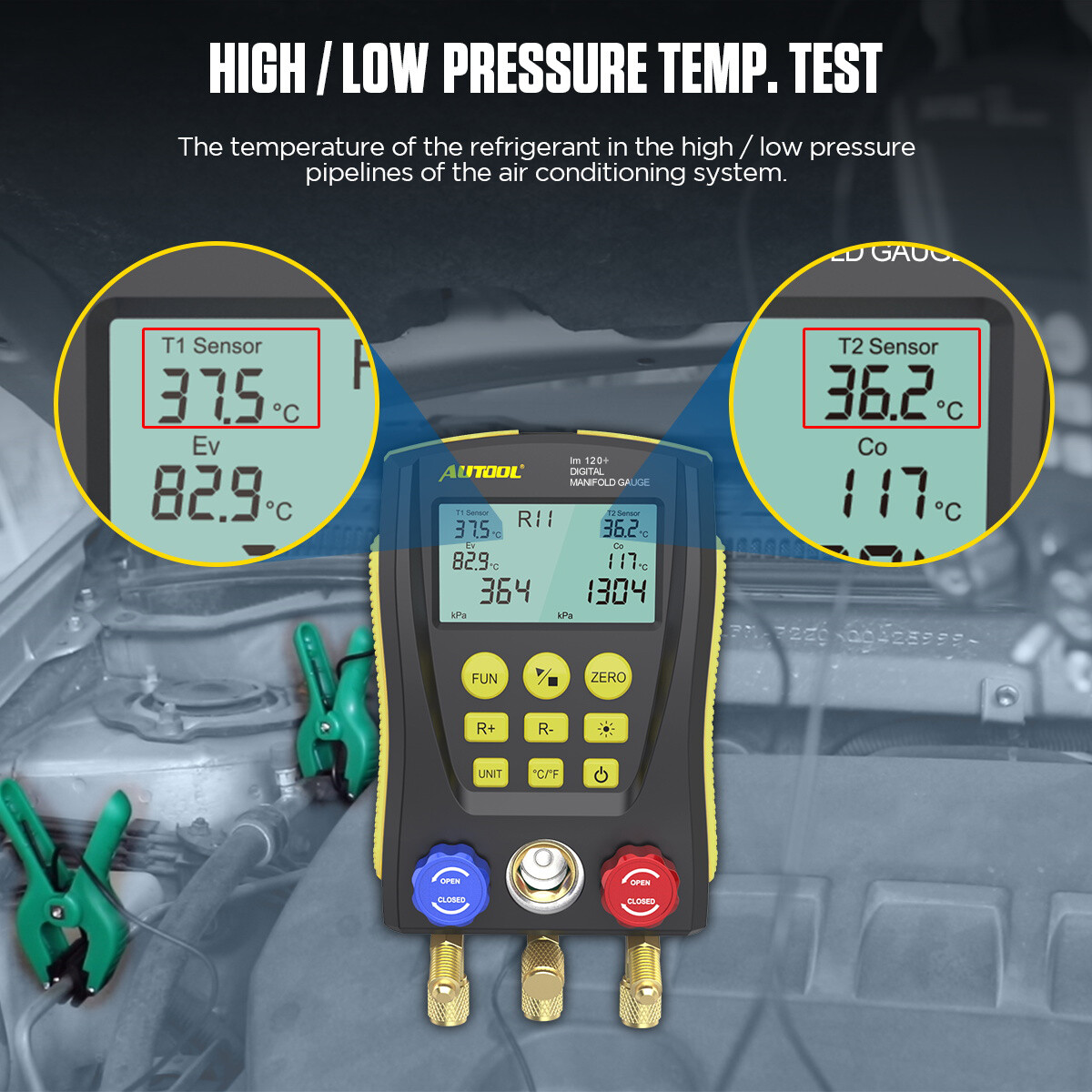 Refrigeration Digital Manifold Gauge Set HVAC System Vacuum Pressure Temp Tester