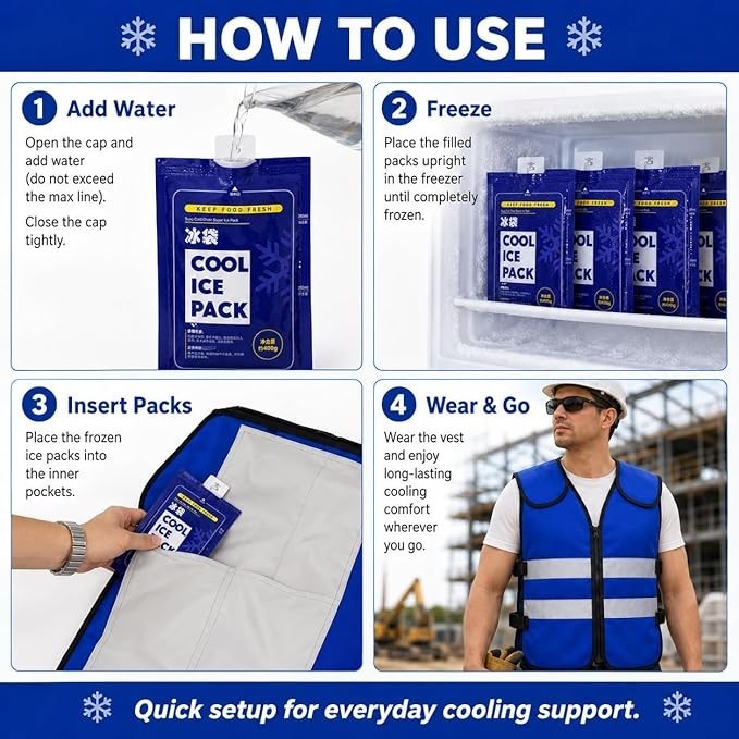 Cooling Vest with 20 Reusable Ice Packs – Adjustable Size for Outdoor Activities
