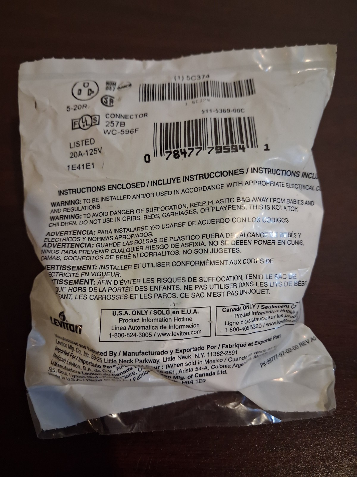 Leviton 5369-C Industrial Grade Straight Blade Connector