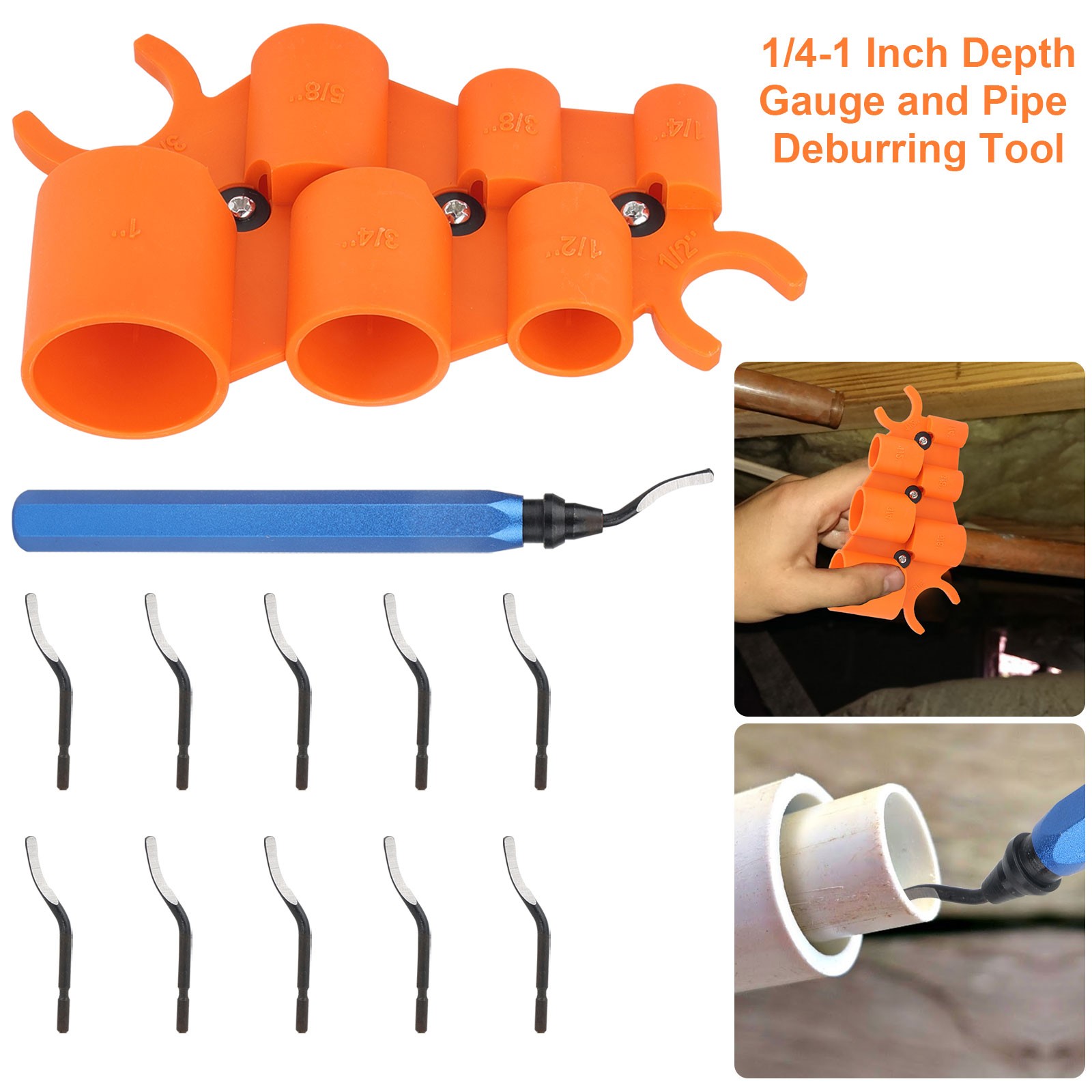 12Pcs 1/4-1″ Depth Gauge and Pipe Deburring Tool for PEX Copper PVC CPVC Pipes