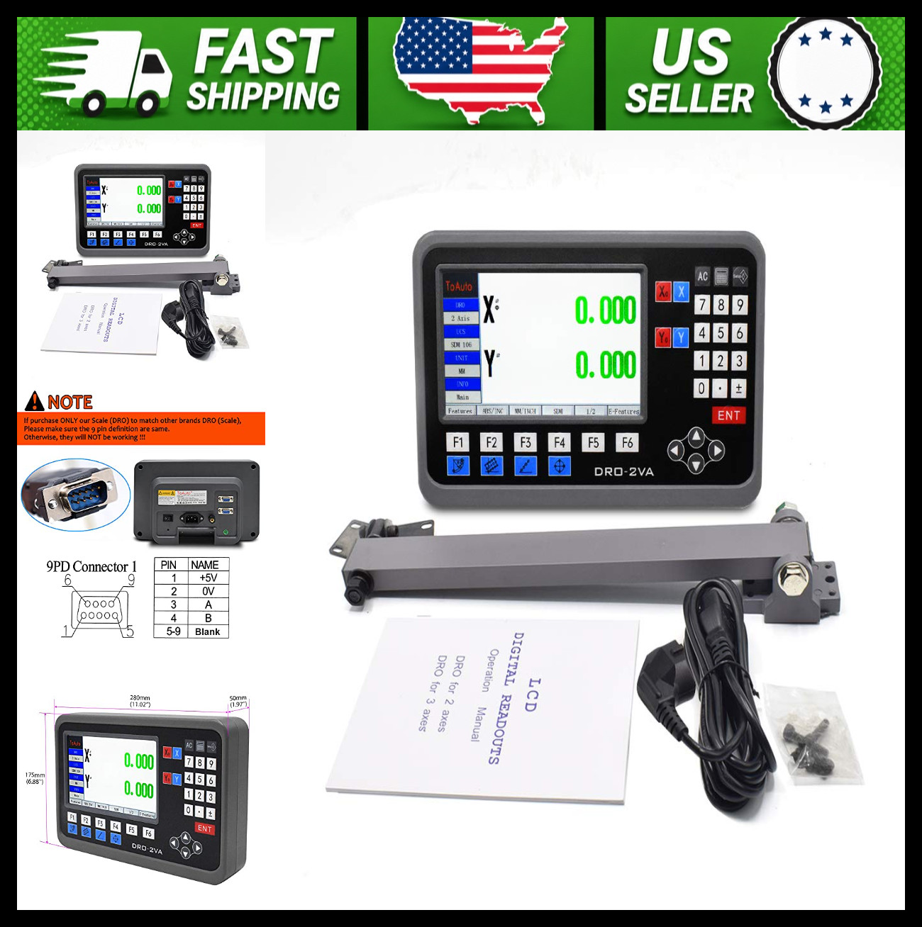 TOAUTO Digital Readout 2 Axis DRO Display for Milling Lathe EDM Machine