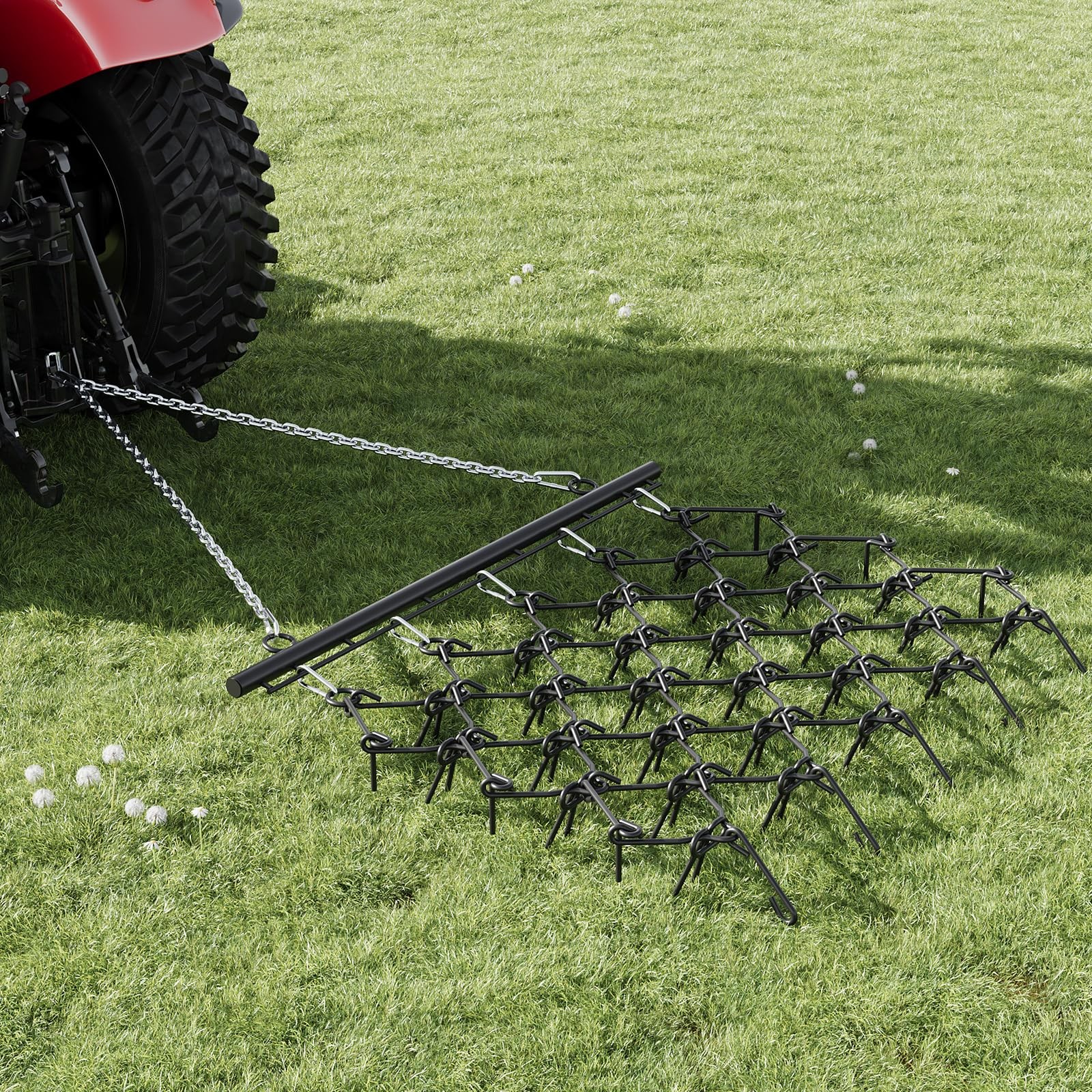 ATV UTV Tractor Drag Harrow 4×4 FT, 3/8″ & 1/2″ Teeth,Tow-Behind Grading ,Soil