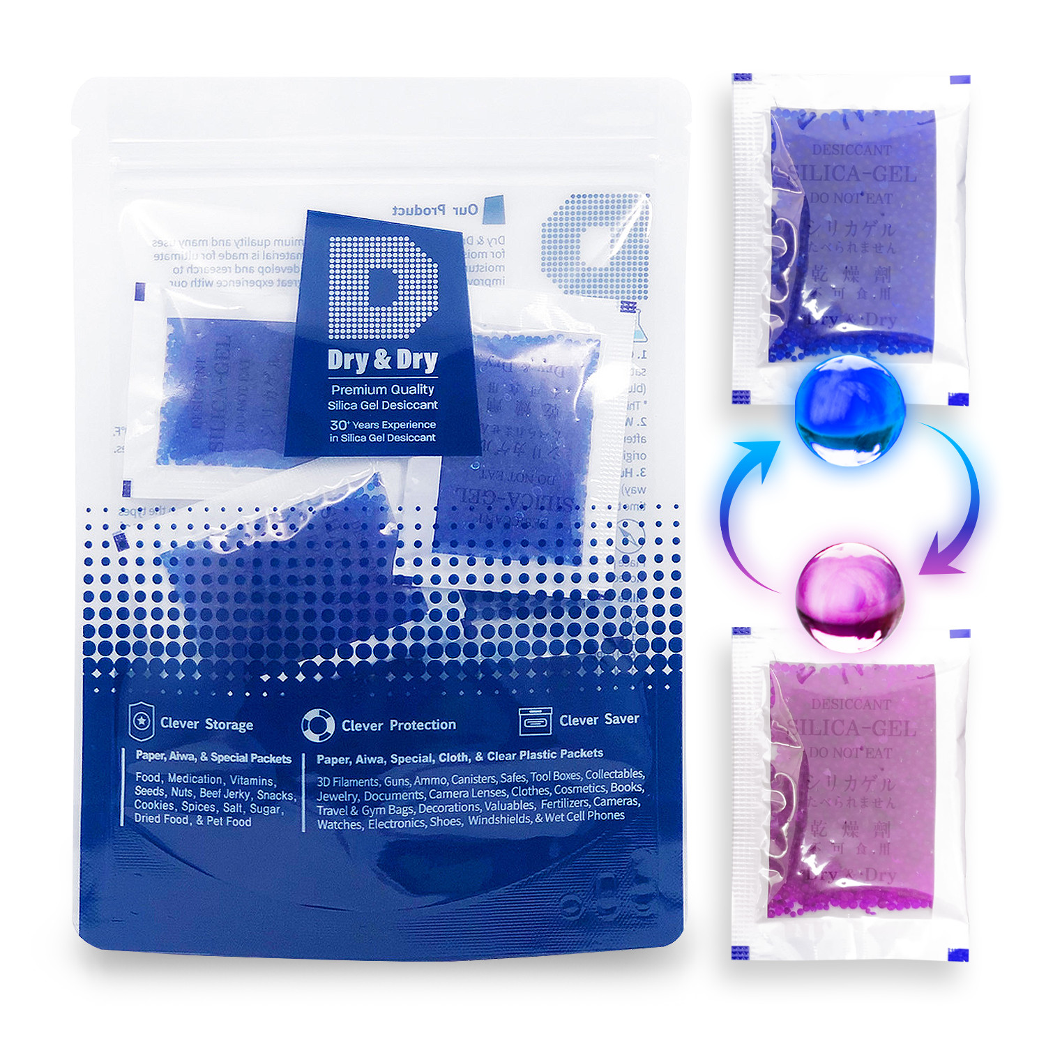 [100 Packets]10 Gram” Dry & Dry” Blue Indicating Silica Gel Packets – Reusable