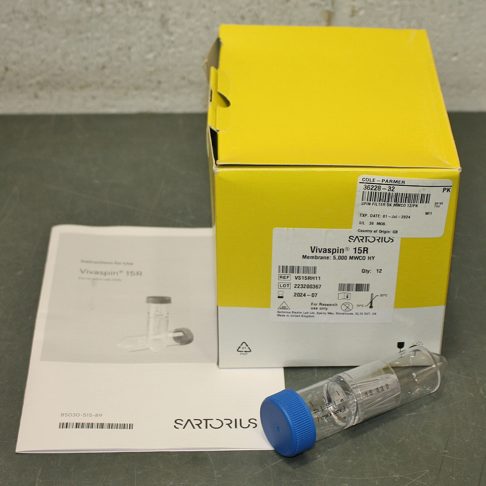 EXPIRED 07/2024 – (12) Sartorius Centrifugal Spin Filter VS15RH11, Vivaspin 15R