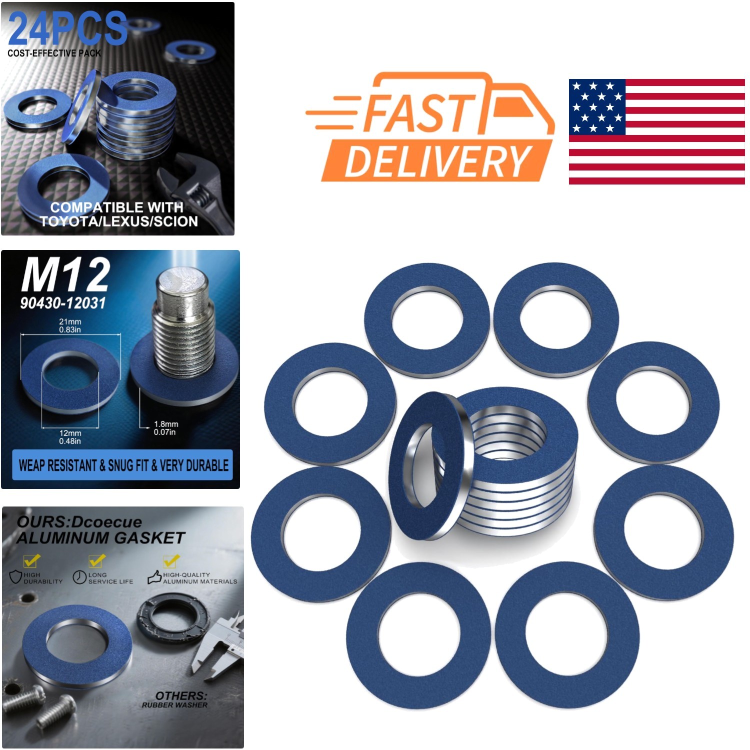 Oil Drain Plug Gasket Set of 24 M12 Aluminum Crush Washers for Automotive