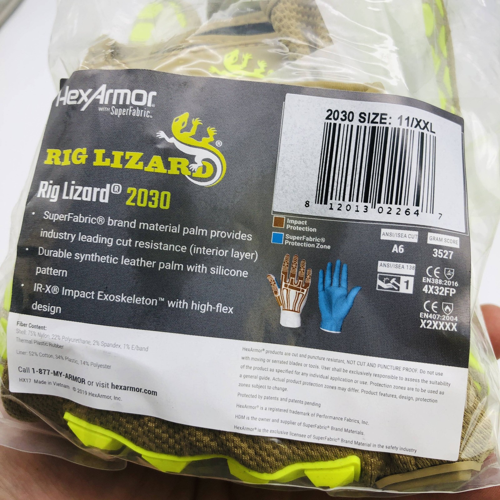 HexArmor Rig Lizard 2030 Work Glove Sz XXL(11) Mechanic Synthetic Leather 1 Pair