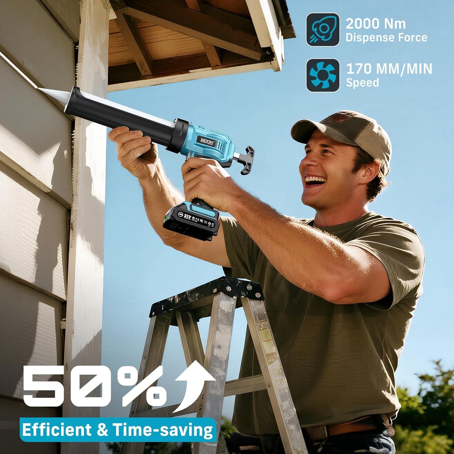 Cordless 4 Speeds Caulking Gun 21V Battery Powered Caulk Gun 10oz/300ml No Drip