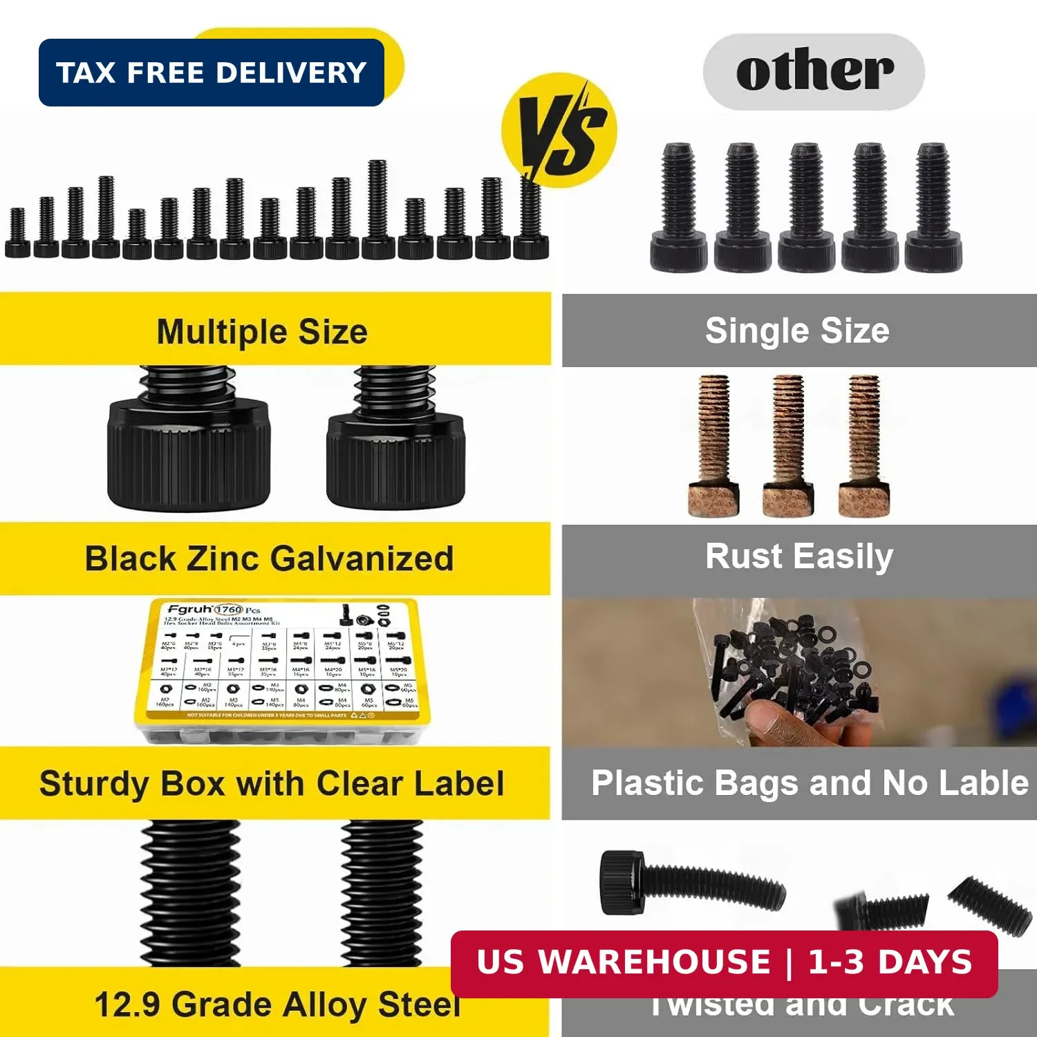 1760PCS Metric Screw Assortment Kit,M2 M3 M4 M5 Screws Set, Hex Socket Head Cap